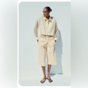 Zara Women's Sheer organza butter cream Blouse